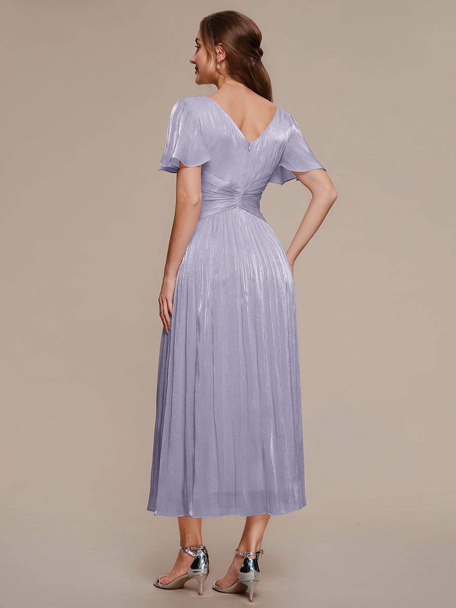 Color=Frosted Lilac | Wholesale Pricing Short Sleeve Ruffle Appliques Deep V-Neck A-Line Floor Length Evening Dresses-Frosted Lilac 2