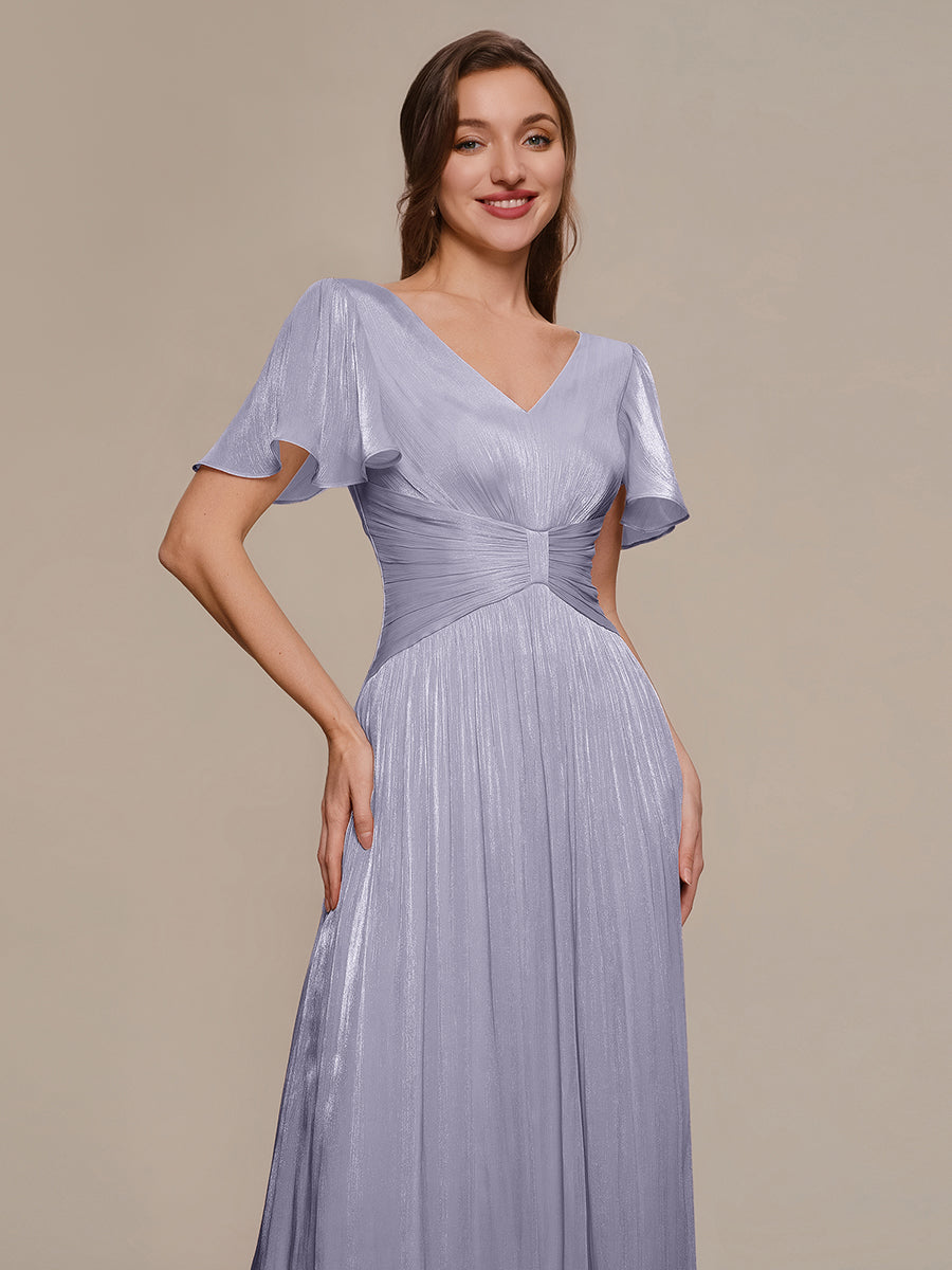 Color=Frosted Lilac | Wholesale Pricing Short Sleeve Ruffle Appliques Deep V-Neck A-Line Floor Length Evening Dresses-Frosted Lilac 5