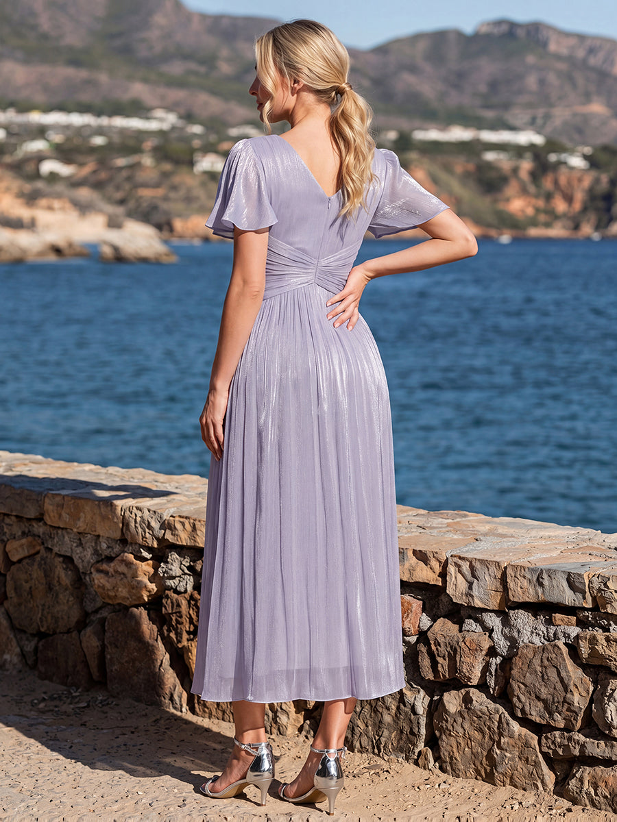 Color=Frosted Lilac | Wholesale Pricing Short Sleeve Ruffle Appliques Deep V-Neck A-Line Floor Length Evening Dresses-Frosted Lilac 7