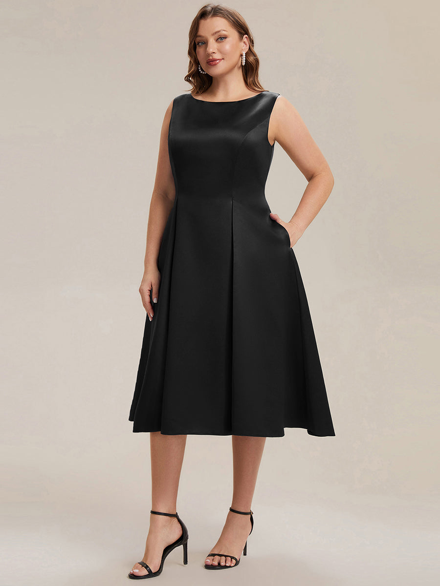 Color=Black | Volume Discounts Strapless Boat Neck Midi Ball-Gown Dress with Pockets | Wedding Guest Dresses-Black 9
