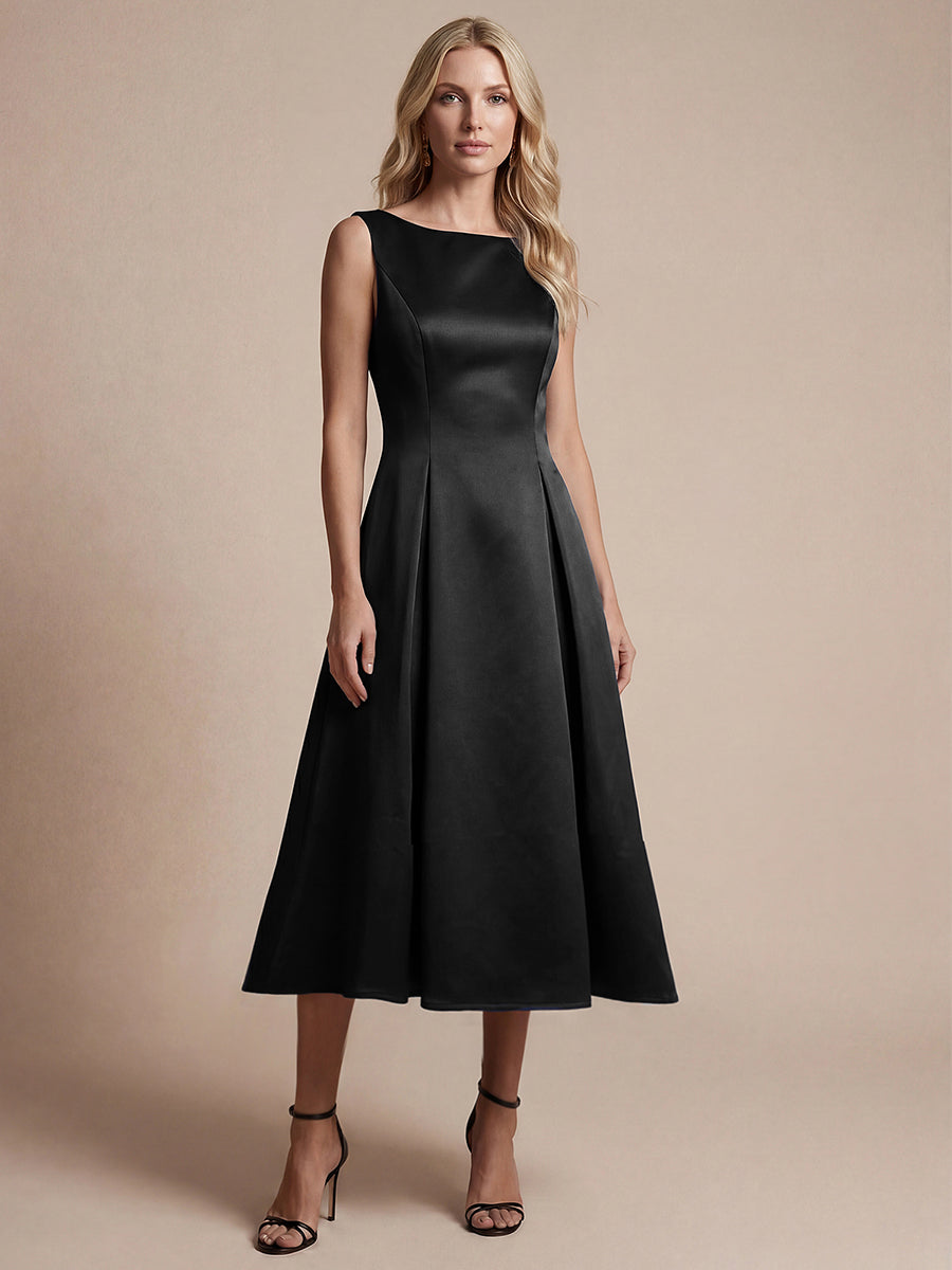 Color=Black | Wholesale Strapless Boat Neck Ball-Gown Midi Dress with Pockets Wedding Guest Dresses-Black 1
