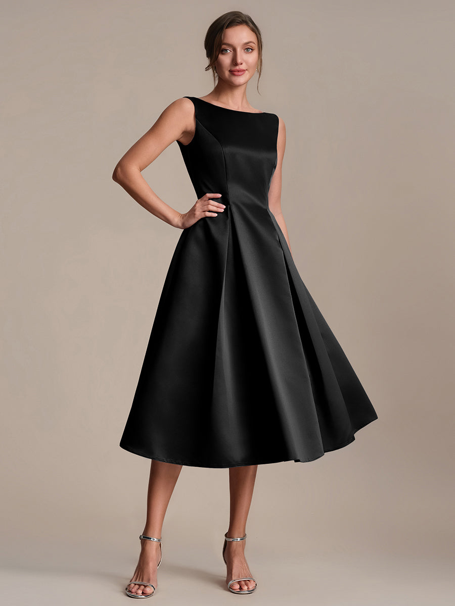 Color=Black | Volume Discounts Strapless Boat Neck Midi Ball-Gown Dress with Pockets | Wedding Guest Dresses-Black 4