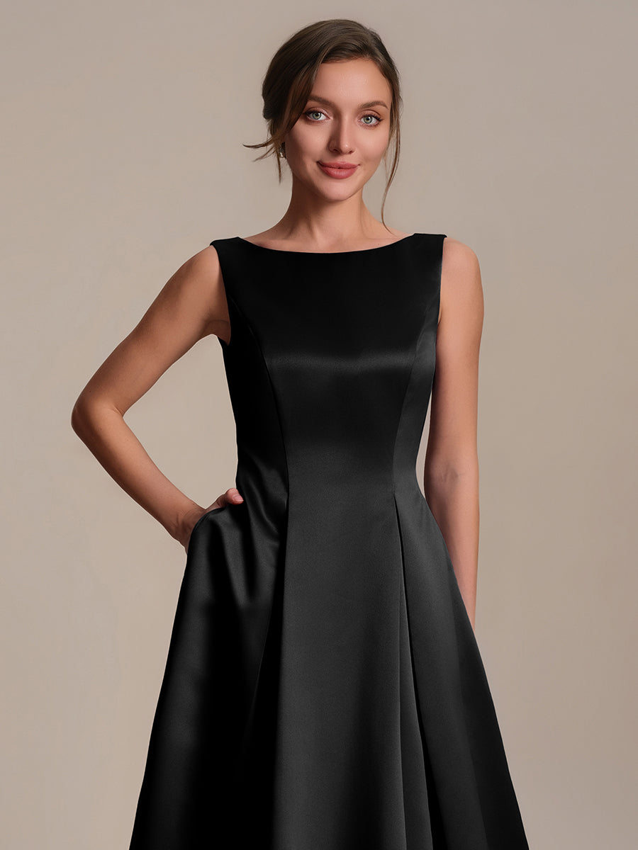 Color=Black | Volume Discounts Strapless Boat Neck Midi Ball-Gown Dress with Pockets | Wedding Guest Dresses-Black 3