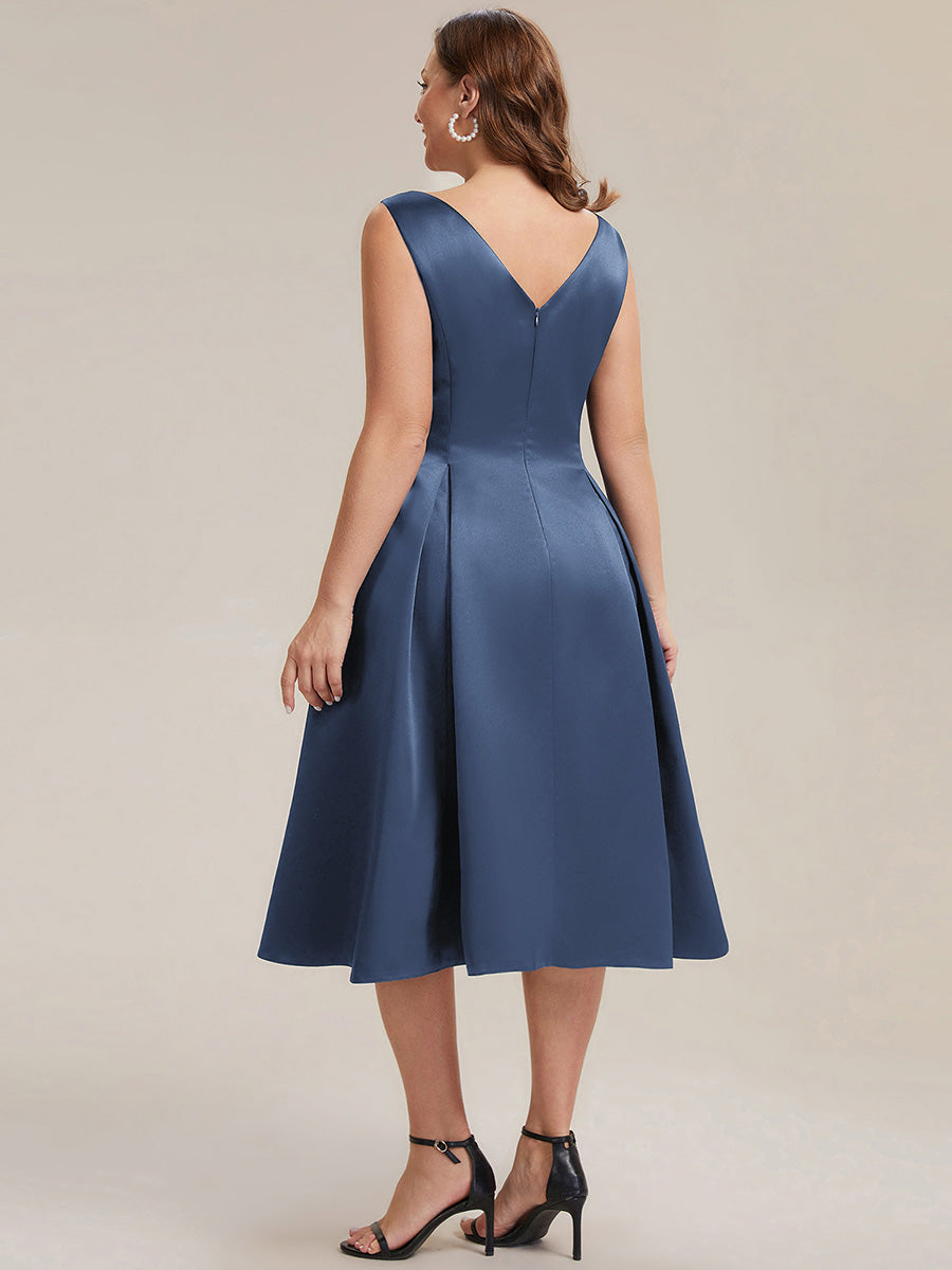 Color=Dusty Blue | Volume Discounts Strapless Boat Neck Midi Ball-Gown Dress with Pockets | Wedding Guest Dresses-Dusty Blue 17