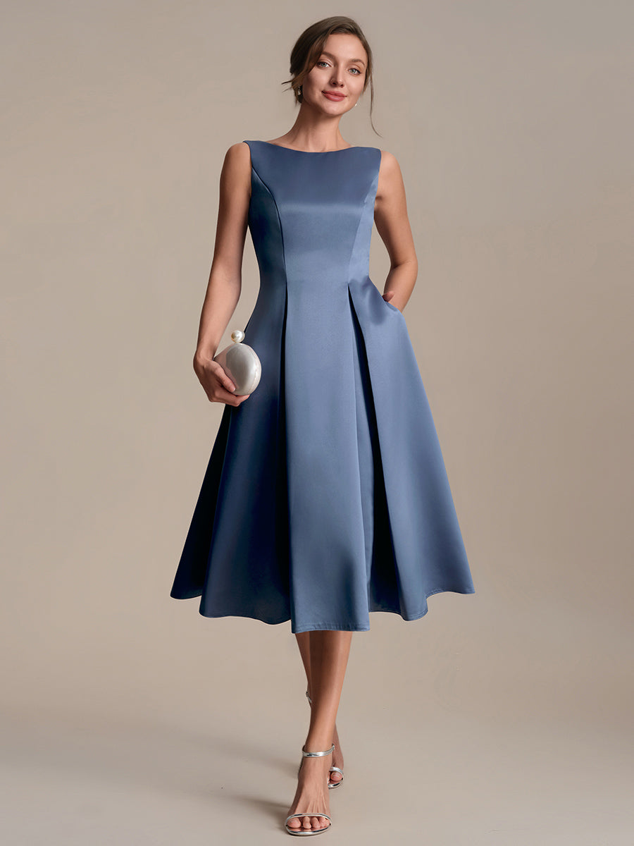Wholesale Strapless Boat Neck Ball-Gown Midi Dress with Pockets Wedding Guest Dresses