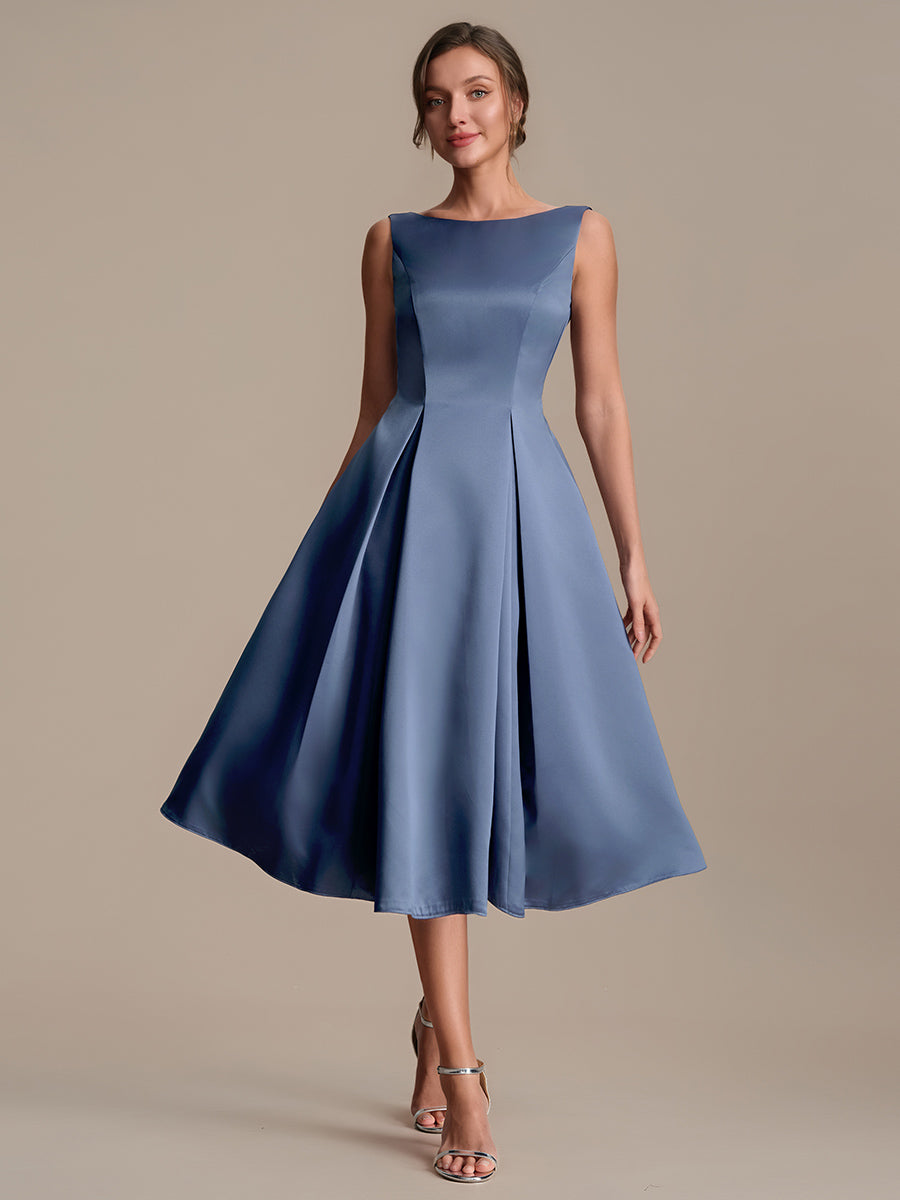 Color=Dusty Blue | Volume Discounts Strapless Boat Neck Midi Ball-Gown Dress with Pockets | Wedding Guest Dresses-Dusty Blue 15