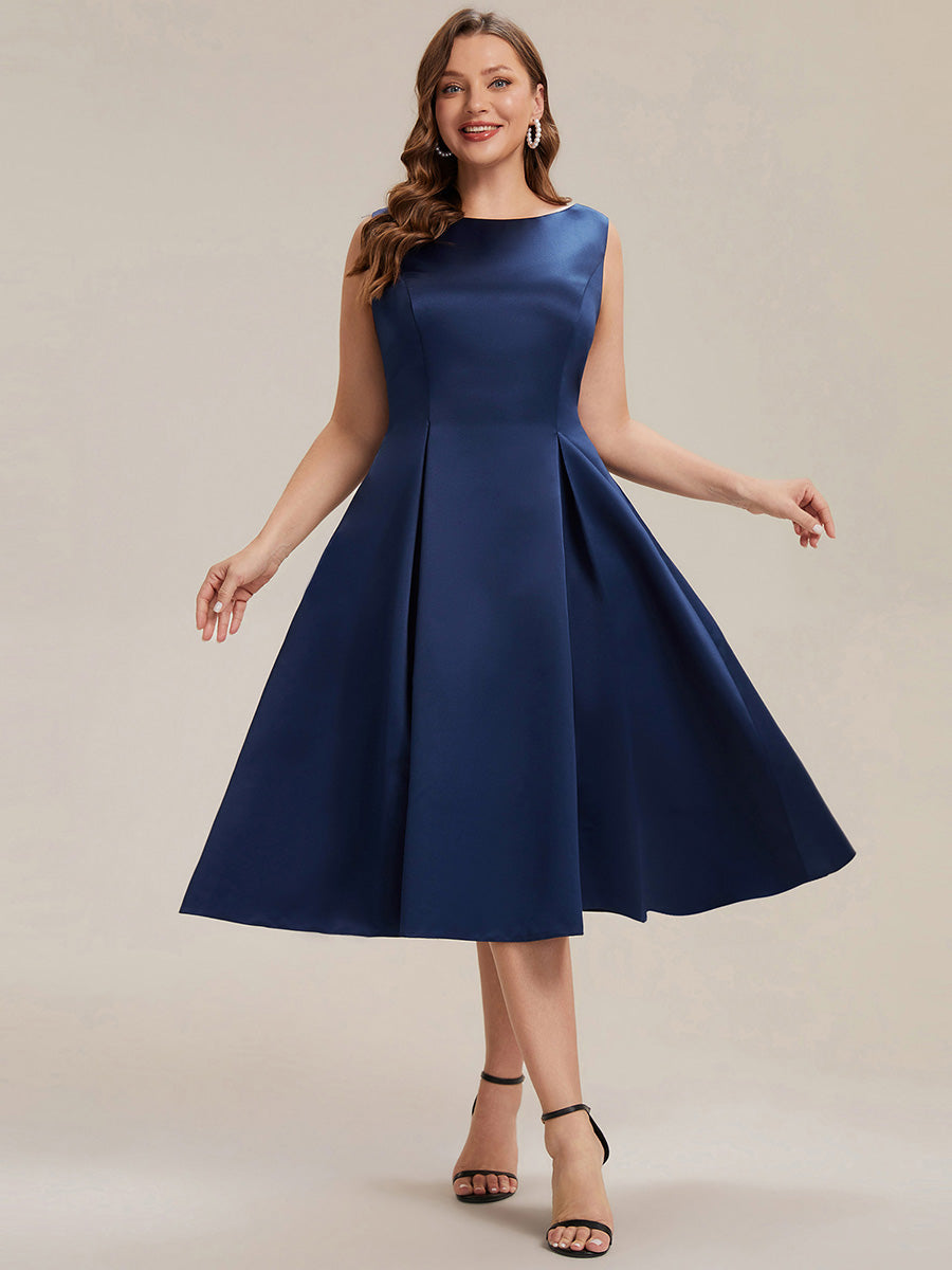 Color=Navy Blue | Volume Discounts Strapless Boat Neck Midi Ball-Gown Dress with Pockets | Wedding Guest Dresses-Navy Blue 26