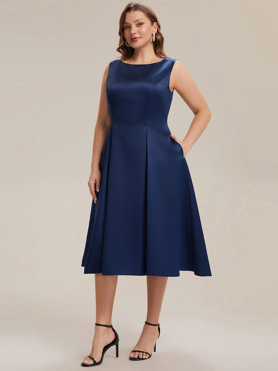 Color=Navy Blue | Volume Discounts Strapless Boat Neck Midi Ball-Gown Dress with Pockets | Wedding Guest Dresses-Navy Blue 29