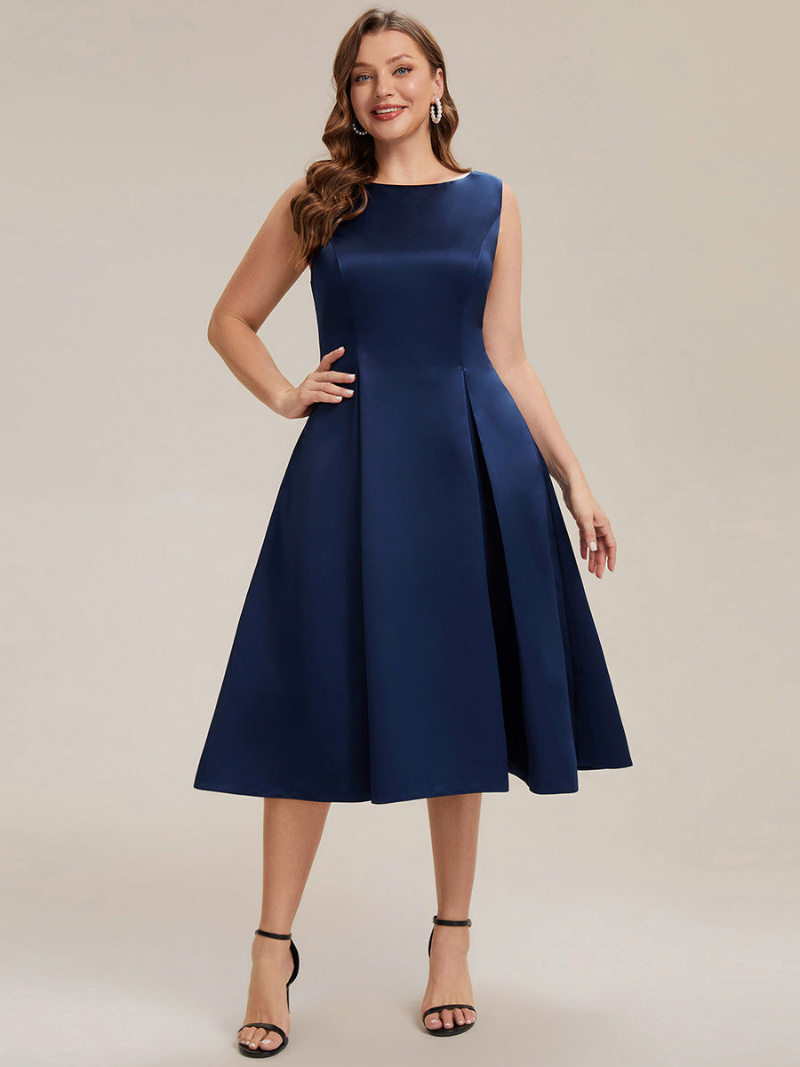 Color=Navy Blue | Volume Discounts Strapless Boat Neck Midi Ball-Gown Dress with Pockets | Wedding Guest Dresses-Navy Blue 30
