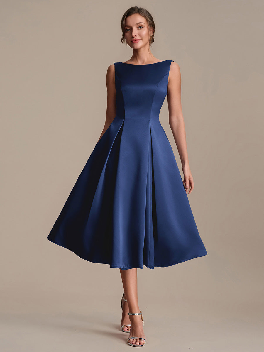 Color=Navy Blue | Volume Discounts Strapless Boat Neck Midi Ball-Gown Dress with Pockets | Wedding Guest Dresses-Navy Blue 25