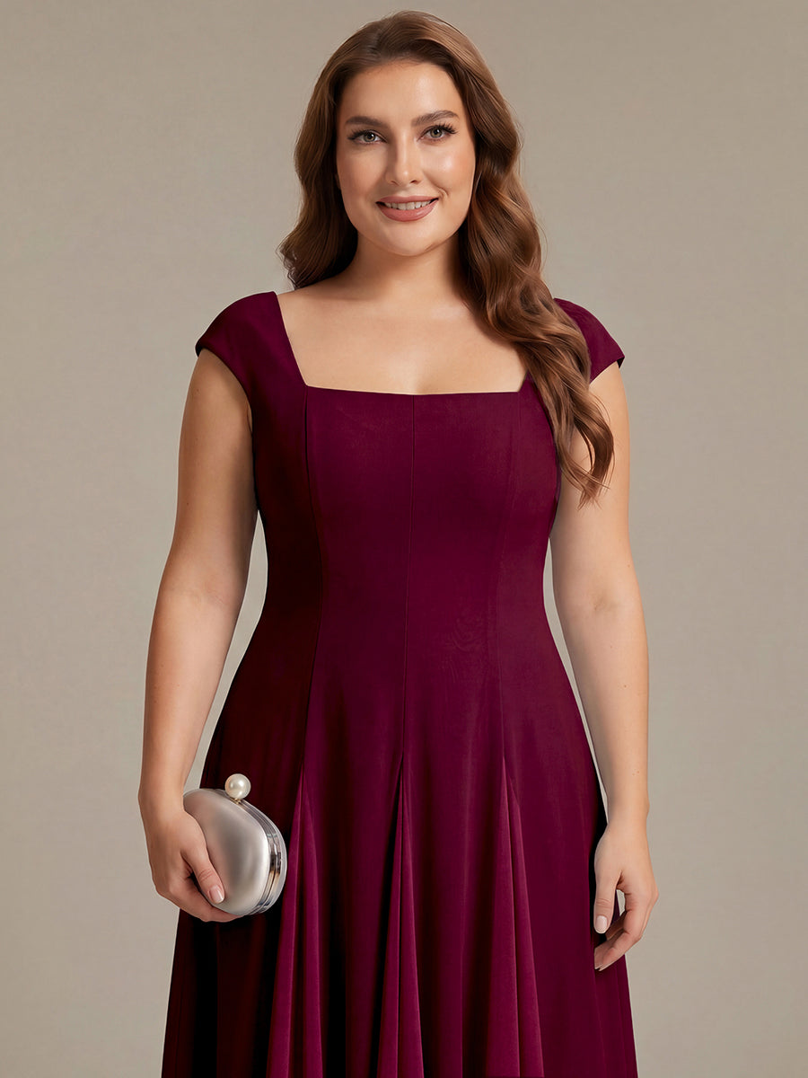 Color=Burgundy | One Stop Shop Short Sleeve Cap Sleeve Patchwork A-Line Midi Wedding Guest Dresses-Burgundy 18