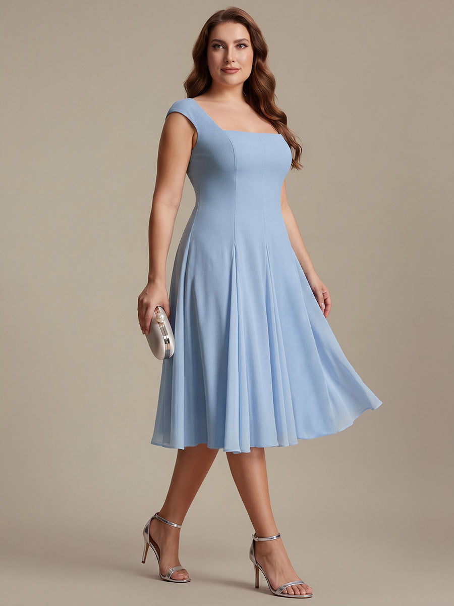 Color=Ice Blue | One Stop Shop Short Sleeve Cap Sleeve Patchwork A-Line Midi Wedding Guest Dresses-Ice Blue 40