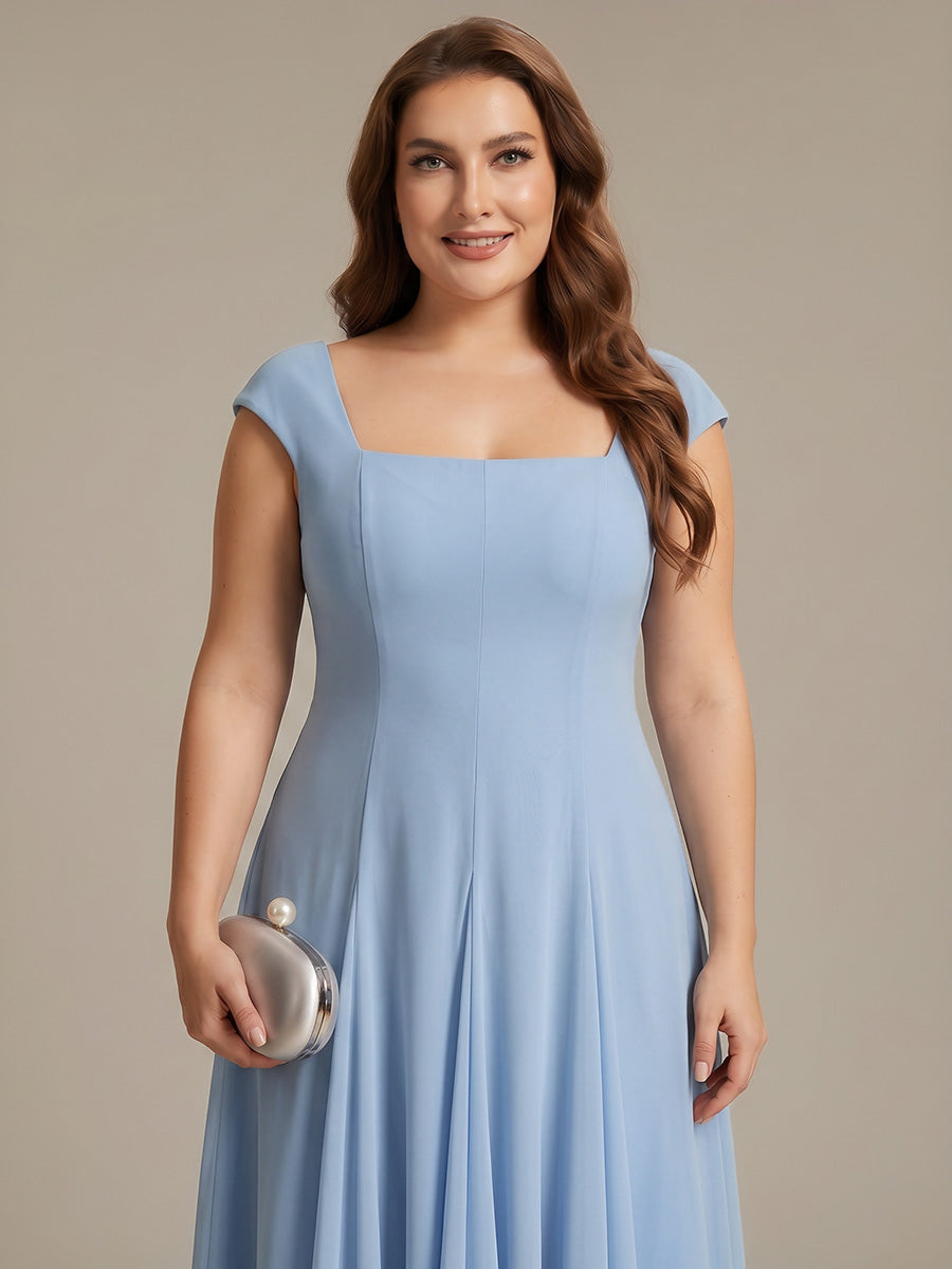 Color=Ice Blue | One Stop Shop Short Sleeve Cap Sleeve Patchwork A-Line Midi Wedding Guest Dresses-Ice Blue 38
