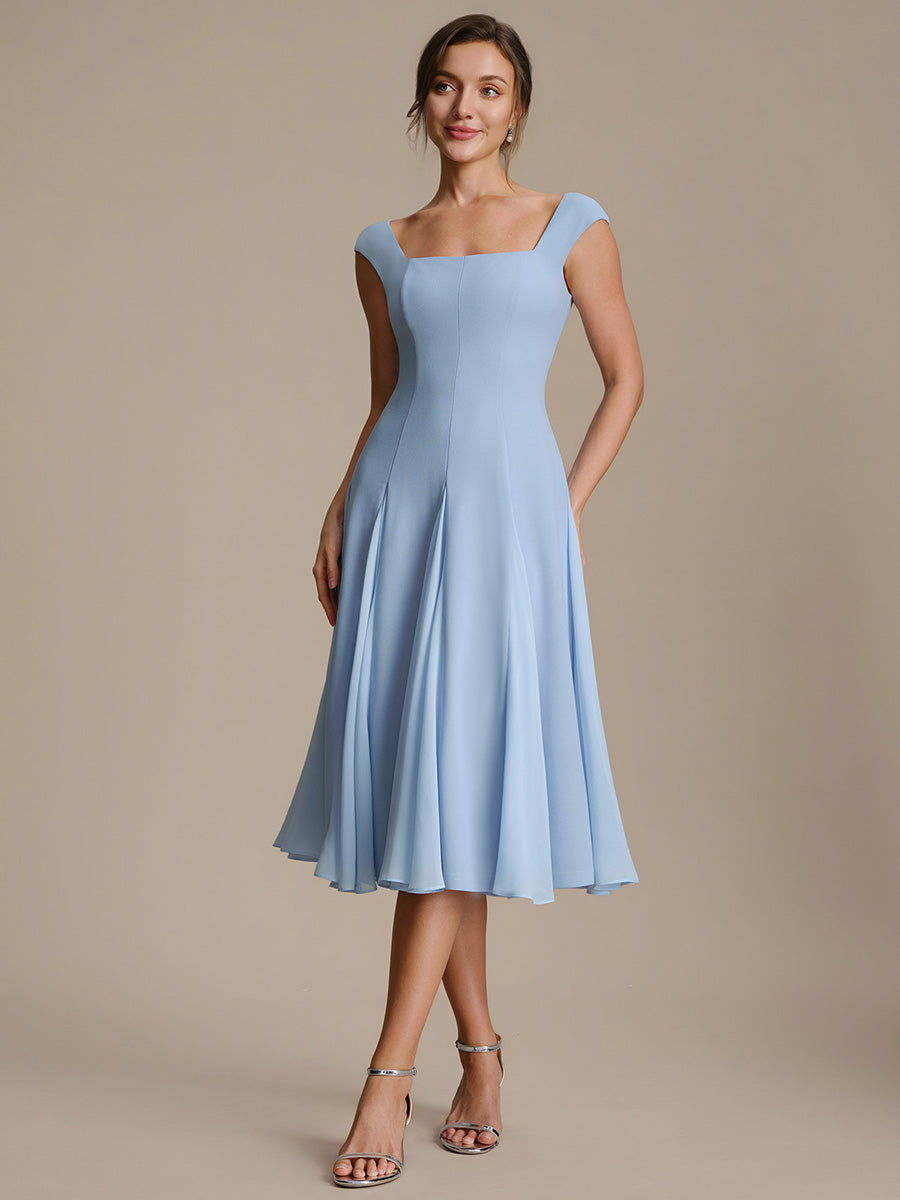 Color=Ice Blue | One Stop Shop Short Sleeve Cap Sleeve Patchwork A-Line Midi Wedding Guest Dresses-Ice Blue 34