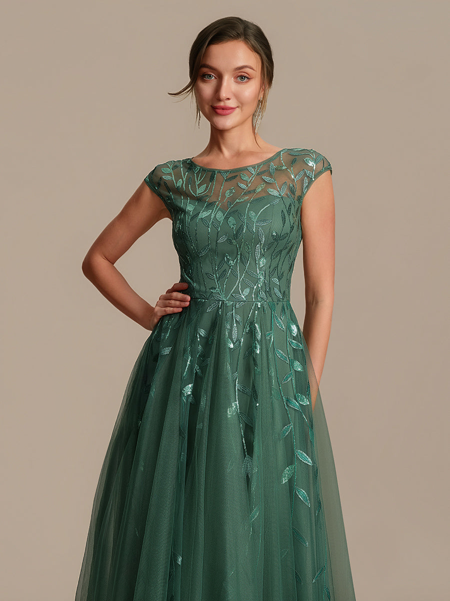 Color=Eucalyptus | Industrial Use Short Sleeve See-through Patchwork A-Line Tea Length Wedding Guest Dresses-Eucalyptus 8