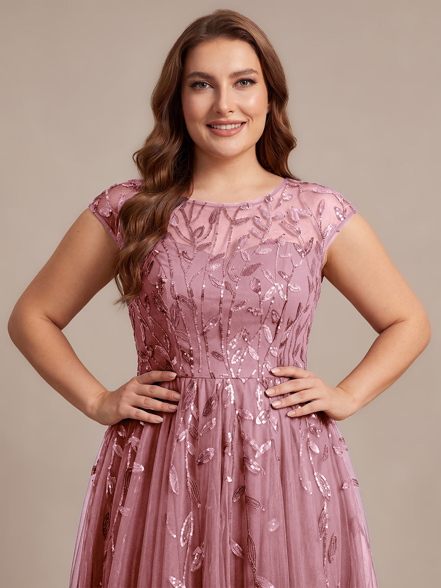 Color=Purple Orchid | Volume Discounts Short Sleeve Cap Sleeve Sequin See-Through A-Line Tea Length Wedding Guest Dresses-Purple Orchid 48