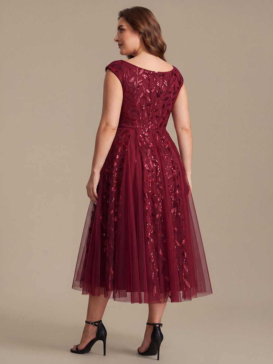 Color=Burgundy | Factory Design Sleeveless V-Neck Sequin A-Line Midi Wedding Guest Dresses-Burgundy 7