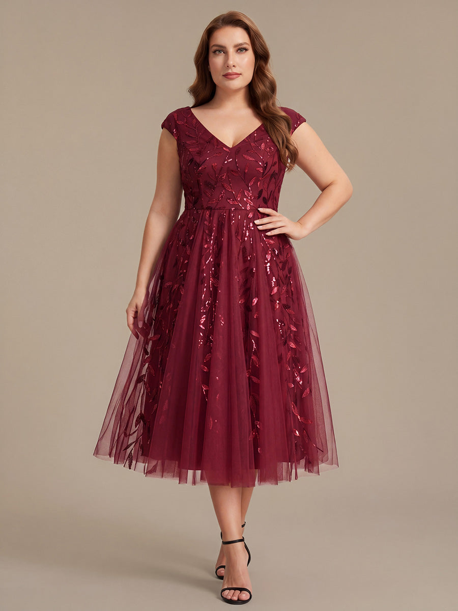 Color=Burgundy | Factory Design Sleeveless V-Neck Sequin A-Line Midi Wedding Guest Dresses-Burgundy 10