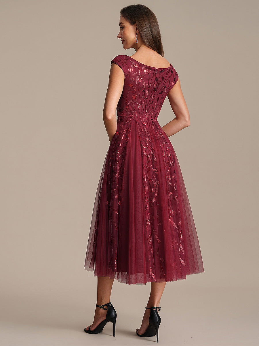 Color=Burgundy | Factory Design Sleeveless V-Neck Sequin A-Line Midi Wedding Guest Dresses-Burgundy 2