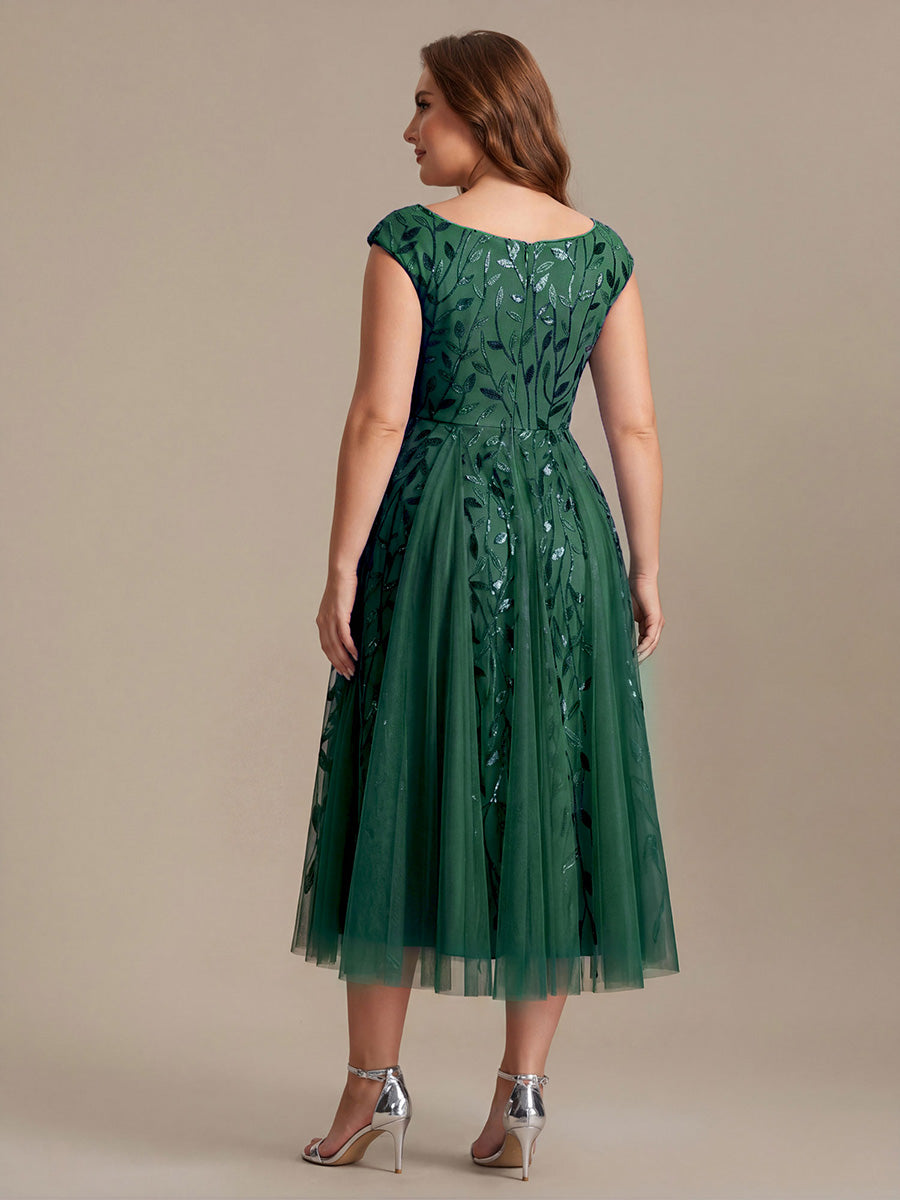 Color=Dark Green | Factory Design Sleeveless V-Neck Sequin A-Line Midi Wedding Guest Dresses-Dark Green 17