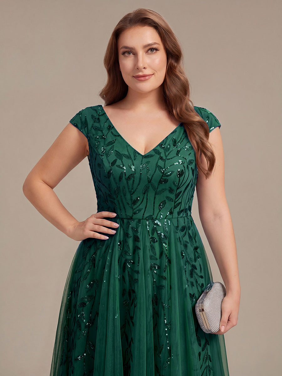 Color=Dark Green | Factory Design Sleeveless V-Neck Sequin A-Line Midi Wedding Guest Dresses-Dark Green 18
