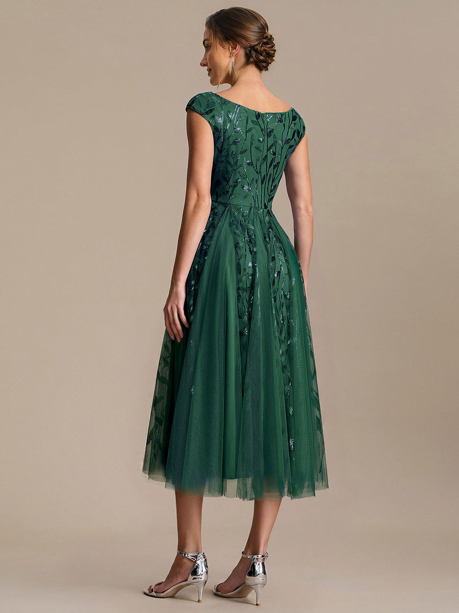 Color=Dark Green | Factory Design Sleeveless V-Neck Sequin A-Line Midi Wedding Guest Dresses-Dark Green 12