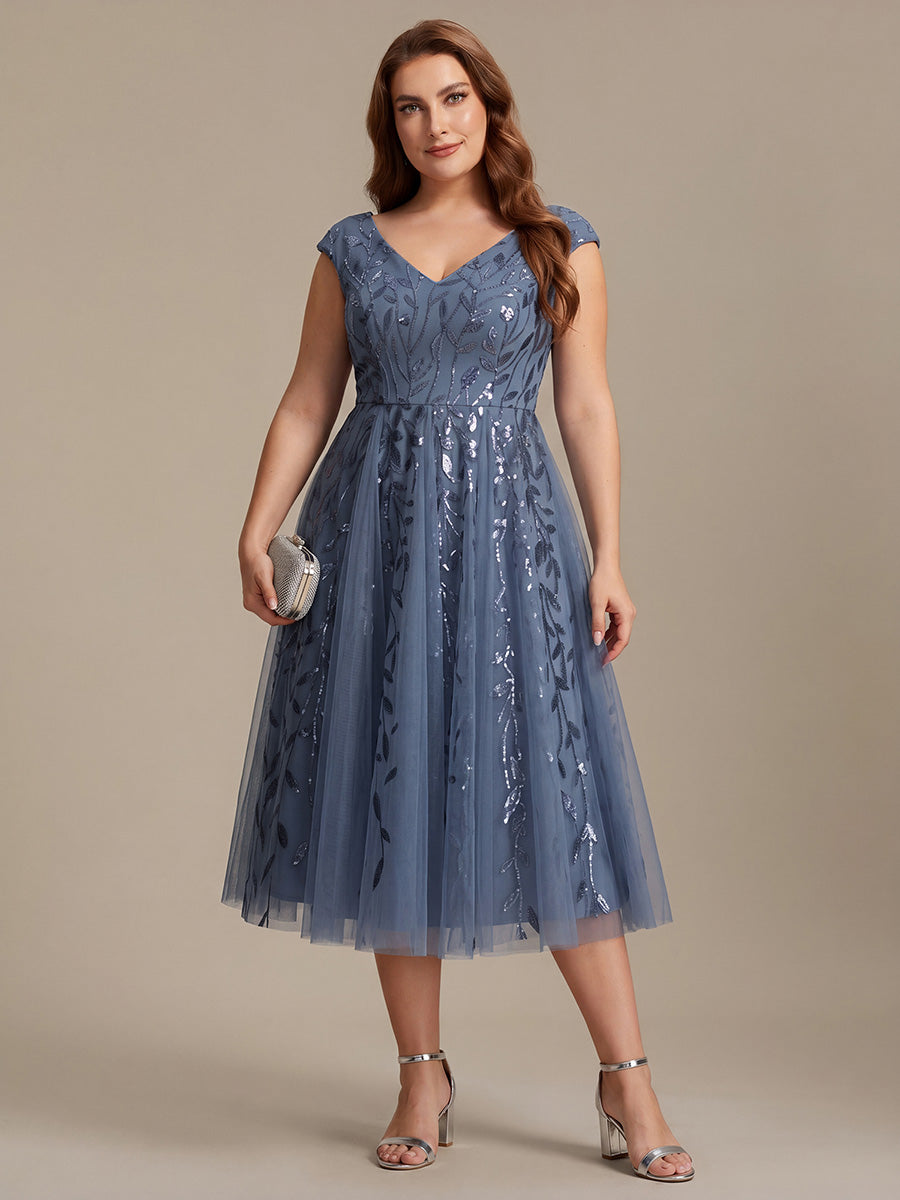 Color=Dusty Blue | Factory Design Sleeveless V-Neck Sequin A-Line Midi Wedding Guest Dresses-Dusty Blue 26