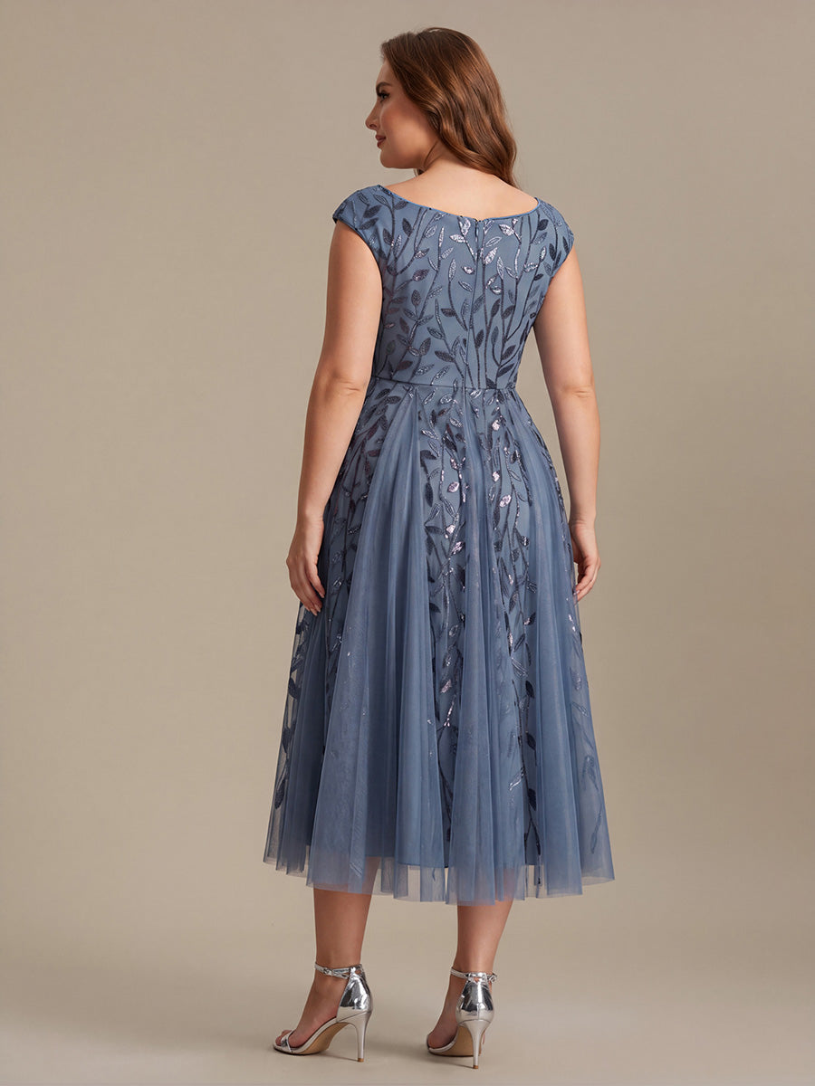 Color=Dusty Blue | Factory Design Sleeveless V-Neck Sequin A-Line Midi Wedding Guest Dresses-Dusty Blue 27