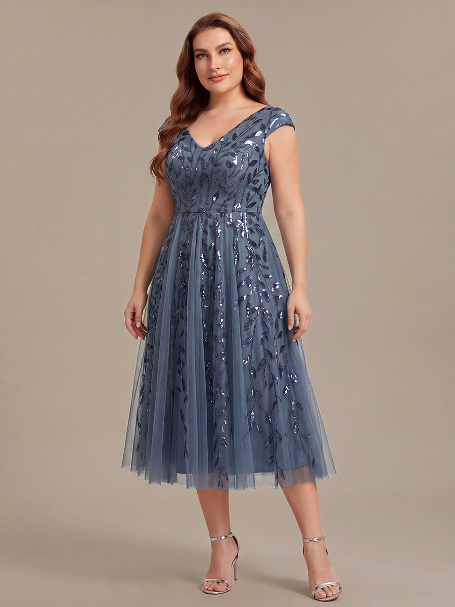 Color=Dusty Blue | Factory Design Sleeveless V-Neck Sequin A-Line Midi Wedding Guest Dresses-Dusty Blue 29