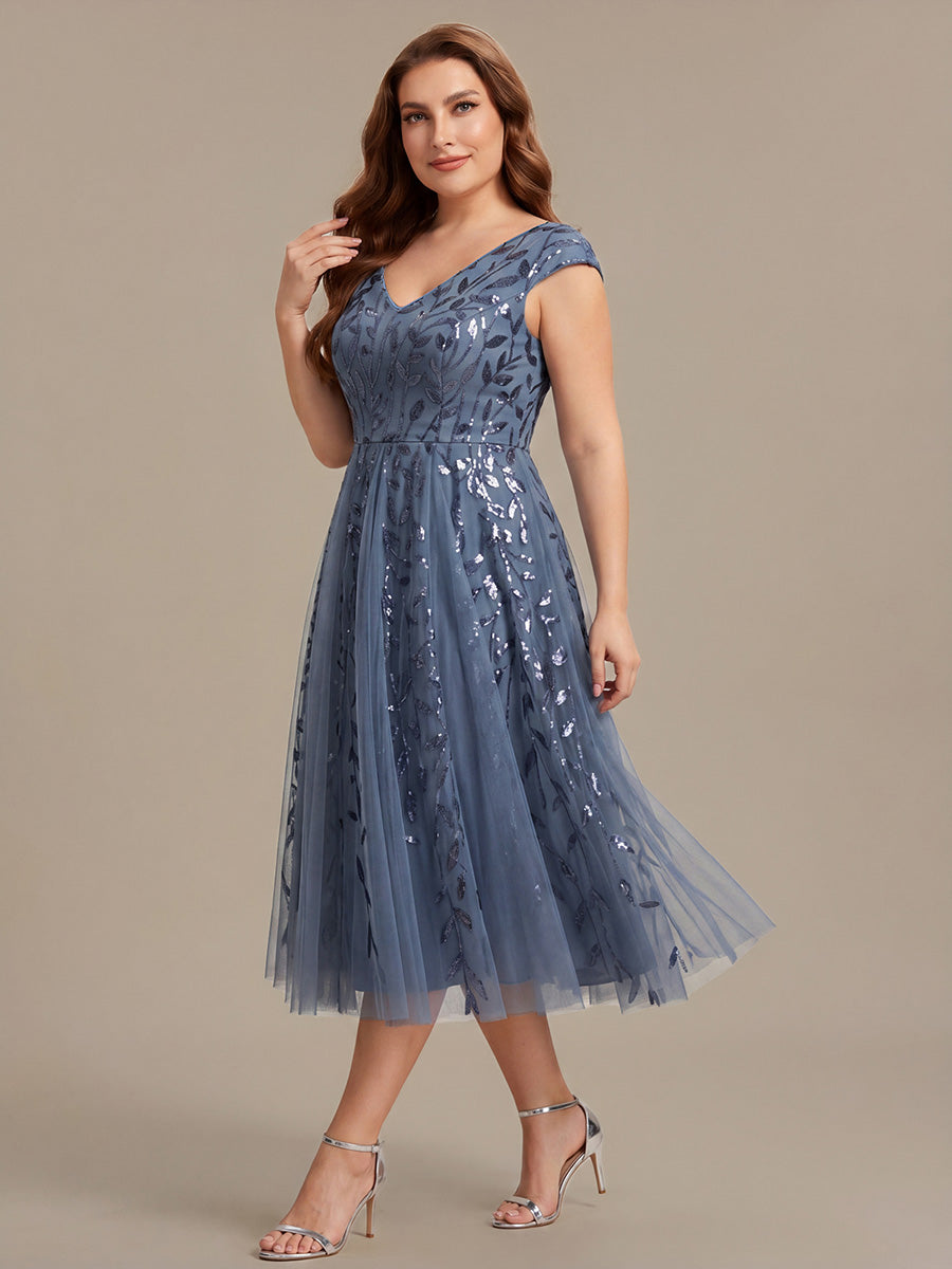 Color=Dusty Blue | Factory Design Sleeveless V-Neck Sequin A-Line Midi Wedding Guest Dresses-Dusty Blue 30