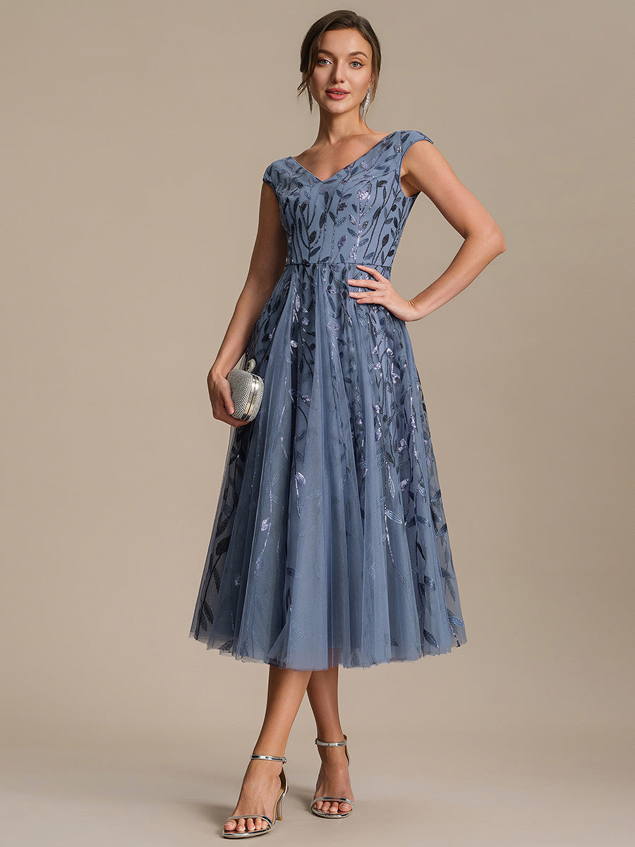 Color=Dusty Blue | Factory Design Sleeveless V-Neck Sequin A-Line Midi Wedding Guest Dresses-Dusty Blue 25