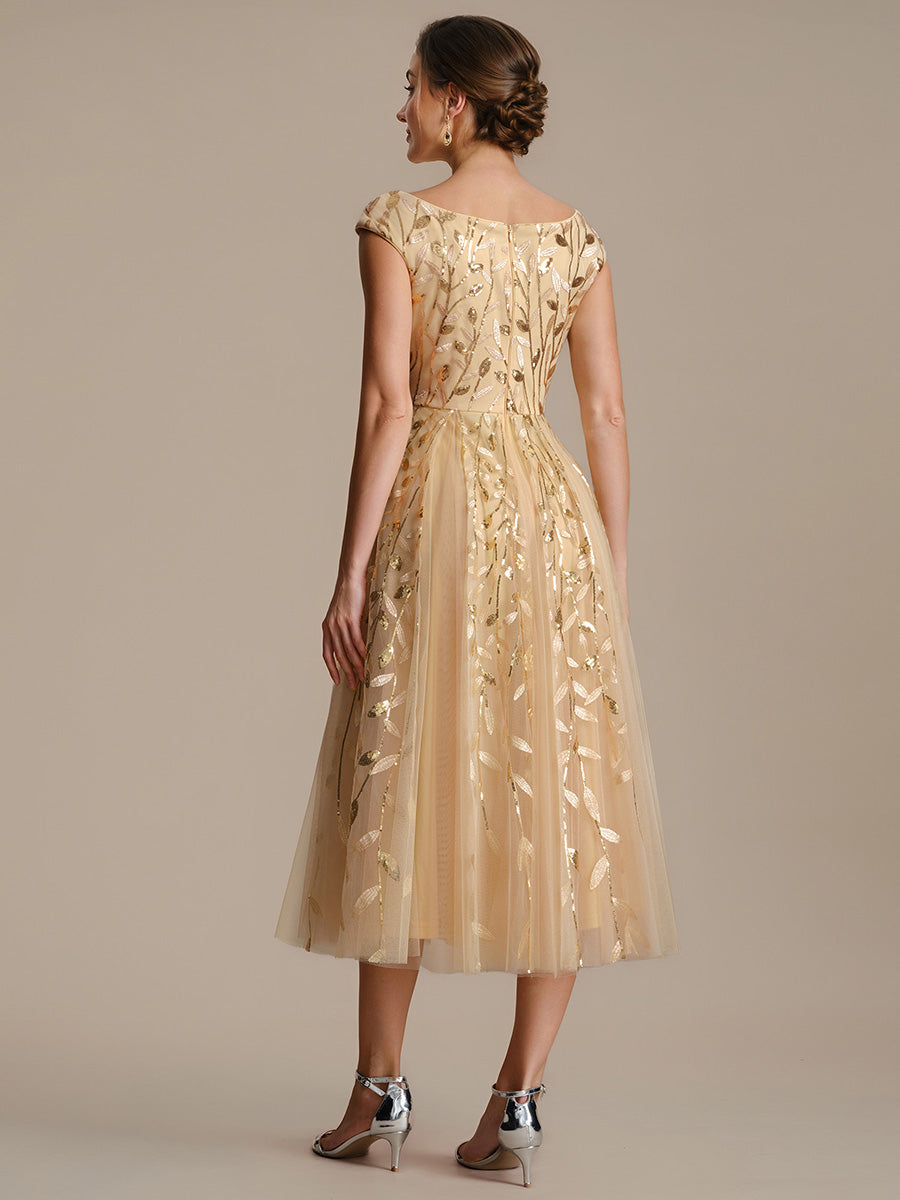 Color=Gold | Factory Design Sleeveless V-Neck Sequin A-Line Midi Wedding Guest Dresses-Gold 32