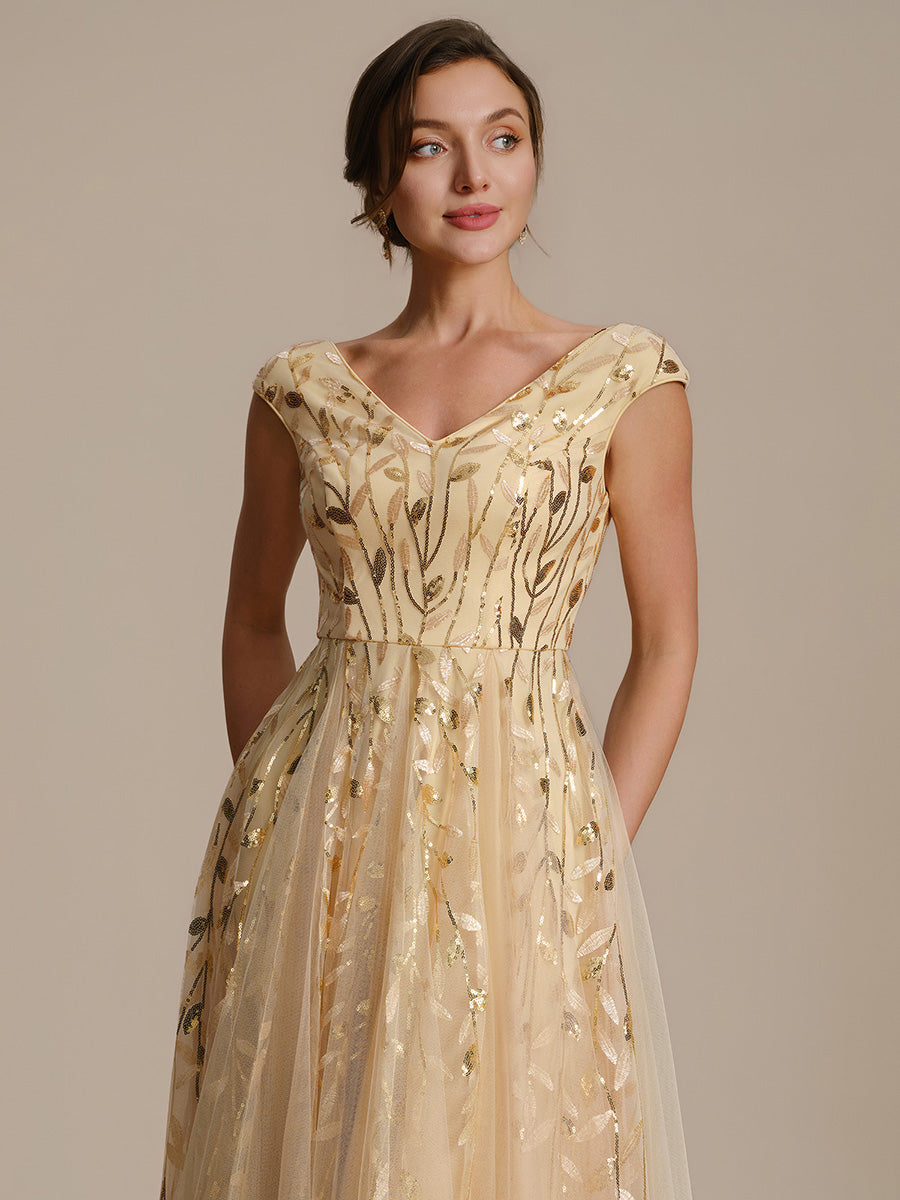 Color=Gold | Factory Design Sleeveless V-Neck Sequin A-Line Midi Wedding Guest Dresses-Gold 33