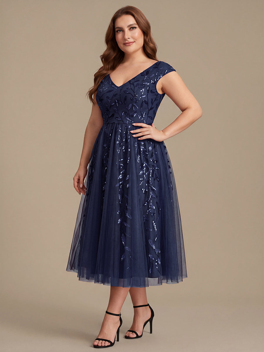 Color=Navy Blue | Factory Design Sleeveless V-Neck Sequin A-Line Midi Wedding Guest Dresses-Navy Blue 49