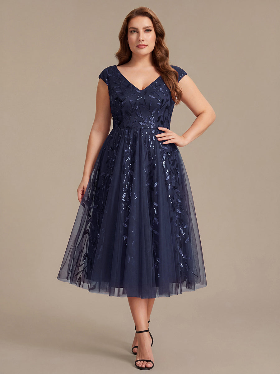 Color=Navy Blue | Factory Design Sleeveless V-Neck Sequin A-Line Midi Wedding Guest Dresses-Navy Blue 50