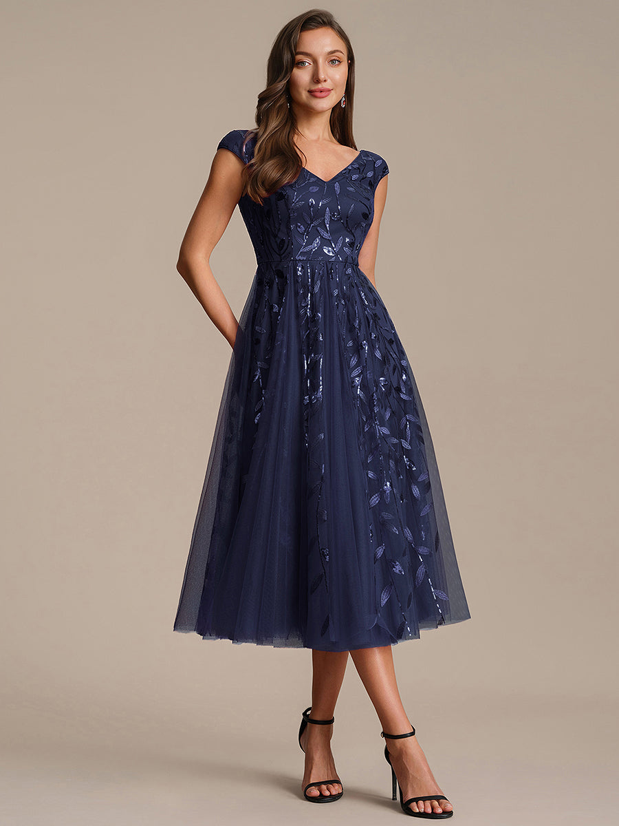 Color=Navy Blue | Factory Design Sleeveless V-Neck Sequin A-Line Midi Wedding Guest Dresses-Navy Blue 44