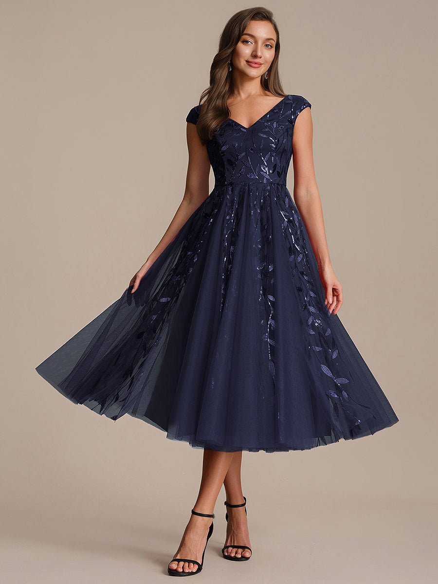 Color=Navy Blue | Factory Design Sleeveless V-Neck Sequin A-Line Midi Wedding Guest Dresses-Navy Blue 41