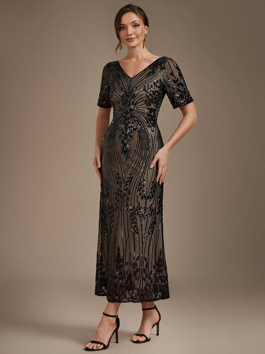 Wholesale Pricing Plus Size Short Sleeve Sheath Sequined V-Neck Wedding Guest Dresses - EG02793BK-R4.jpg
