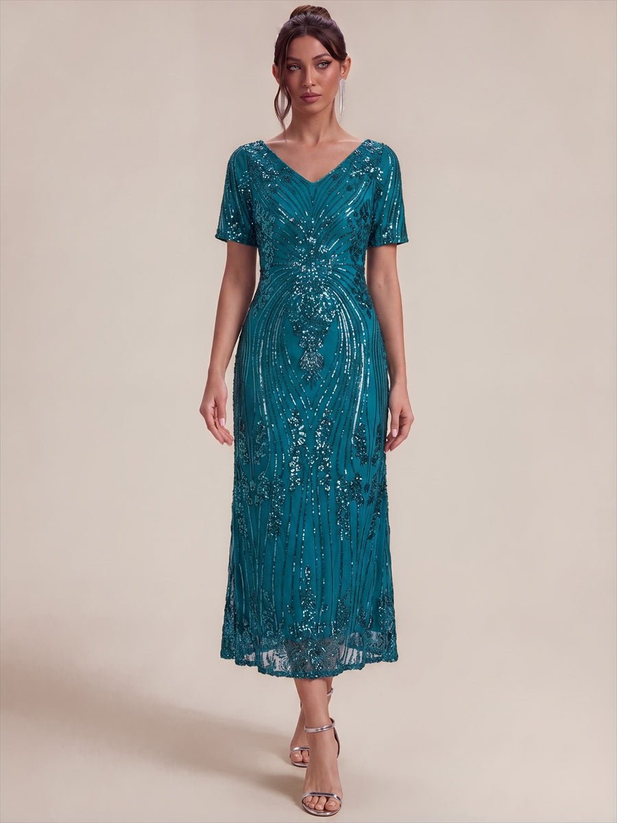 Wholesale Pricing Plus Size Short Sleeve Sheath Sequined V-Neck Wedding Guest Dresses - EG02793TB-R15.jpg