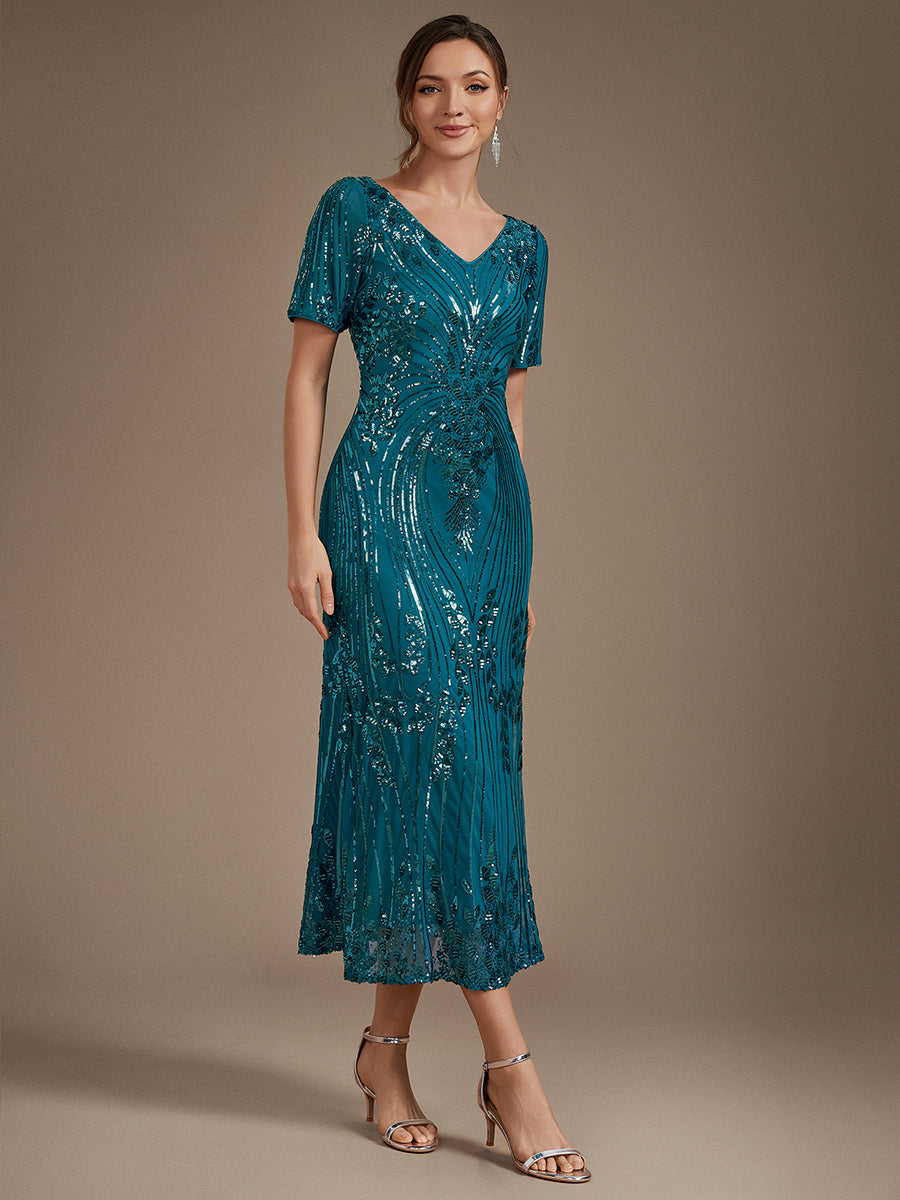 Wholesale Pricing Plus Size Short Sleeve Sheath Sequined V-Neck Wedding Guest Dresses - EG02793TB-R4.jpg