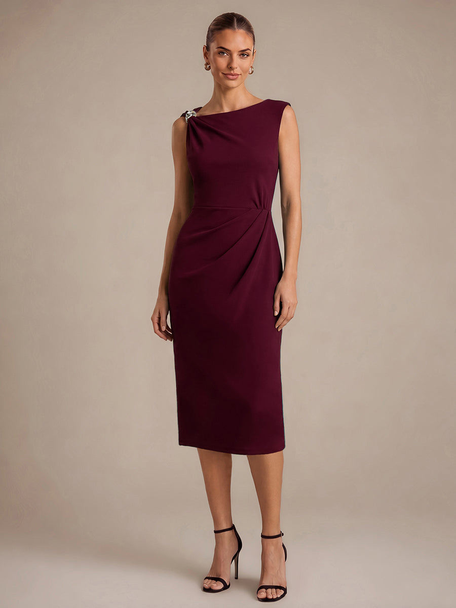 Color=Burgundy | Asymmetric Neckline Crepe Midi Wedding Guest Dresses-Burgundy 1