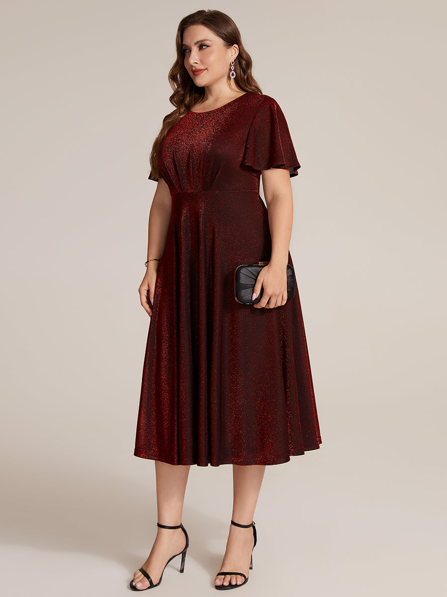 Color=Burgundy | Bulk Order Short Sleeve A-Line Midi Dress with 3D Draping | Wedding Guest Dresses-Burgundy 10