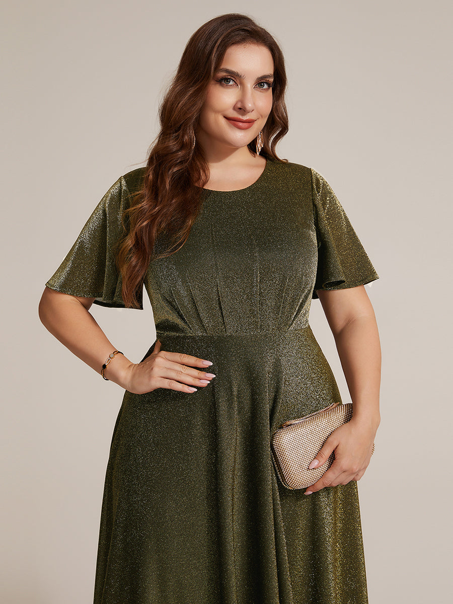 Color=Gold | Bulk Order Short Sleeve A-Line Midi Dress with 3D Draping | Wedding Guest Dresses-Gold 18