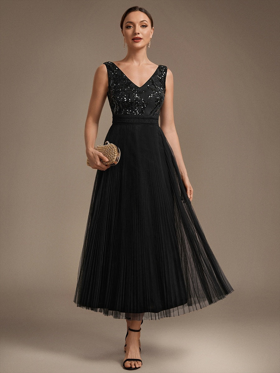 Factory Design Plus Size Sleeveless Tulle V-Neck A-Line Sequin Lace Wedding Guest Dresses - EG02844BK-R.jpg