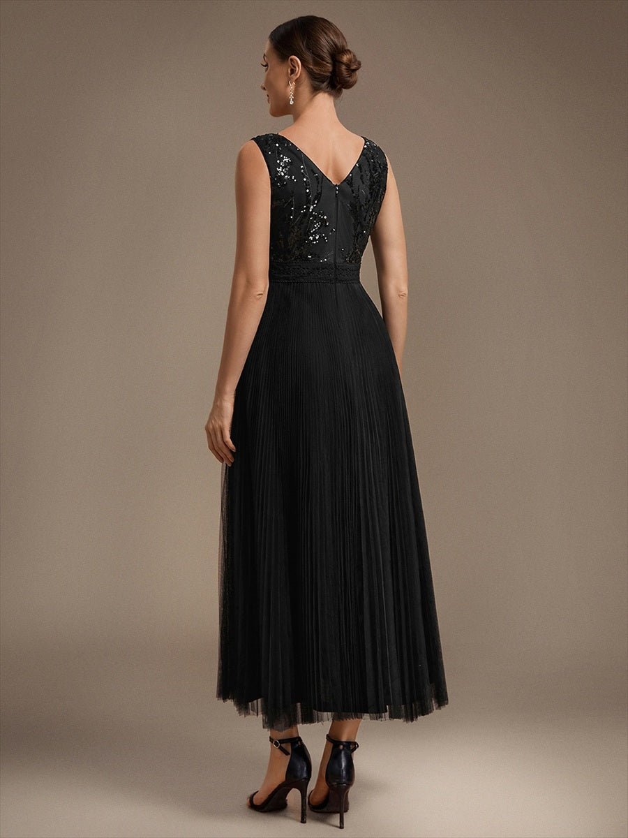 Factory Design Plus Size Sleeveless Tulle V-Neck A-Line Sequin Lace Wedding Guest Dresses - EG02844BK-R2.jpg