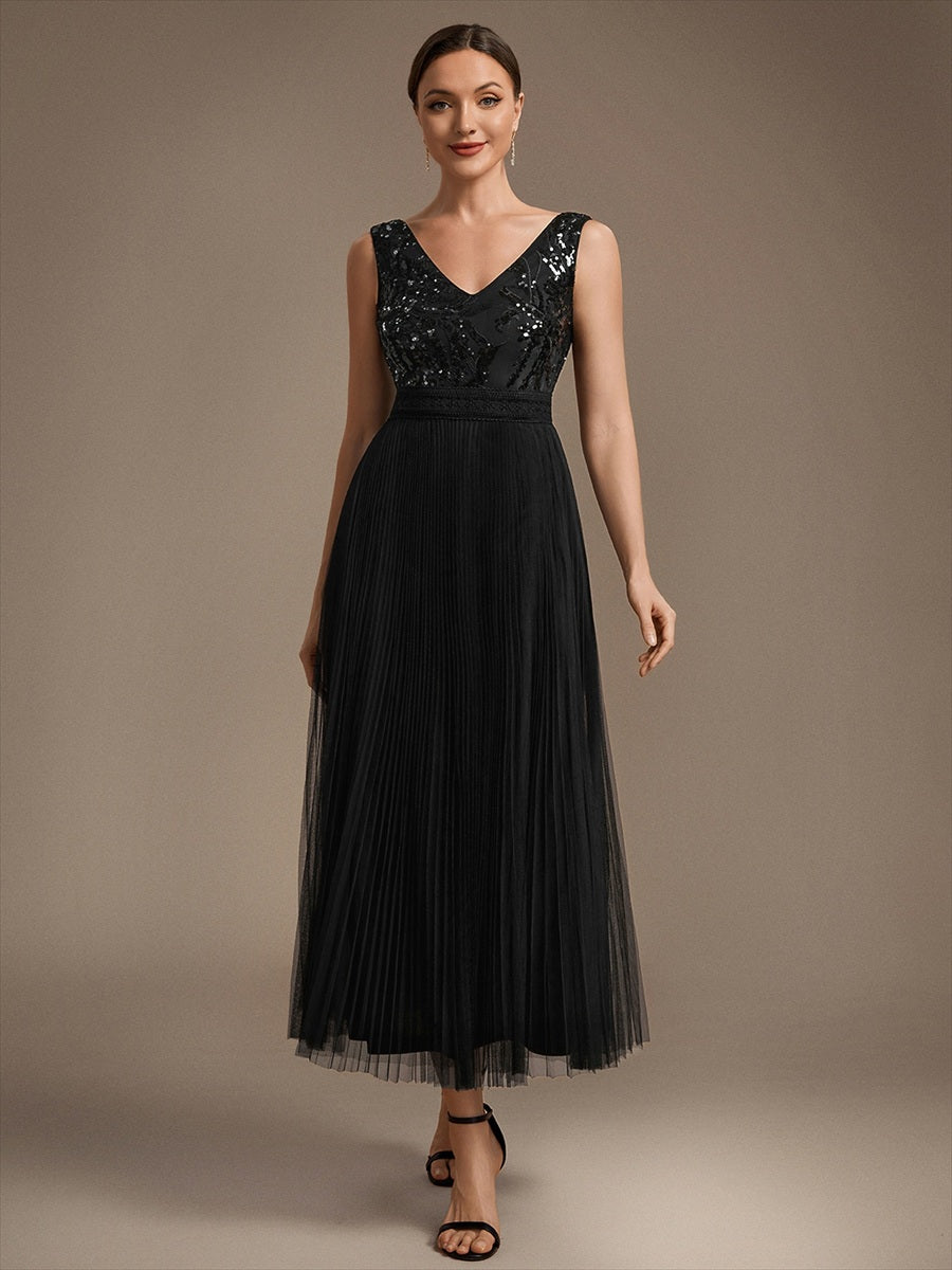 Factory Design Plus Size Sleeveless Tulle V-Neck A-Line Sequin Lace Wedding Guest Dresses - EG02844BK-R4.jpg