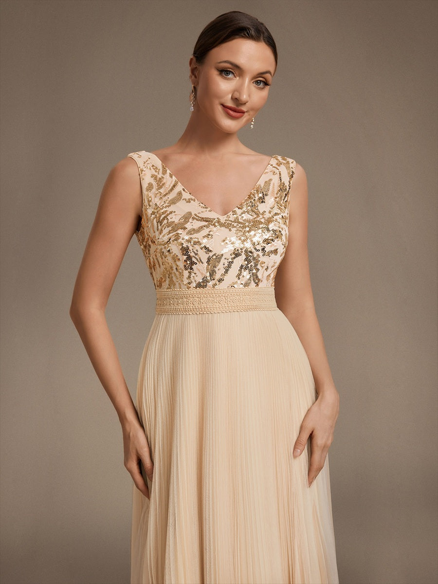 Factory Design Plus Size Sleeveless Tulle V-Neck A-Line Sequin Lace Wedding Guest Dresses - EG02844GD-R5.jpg