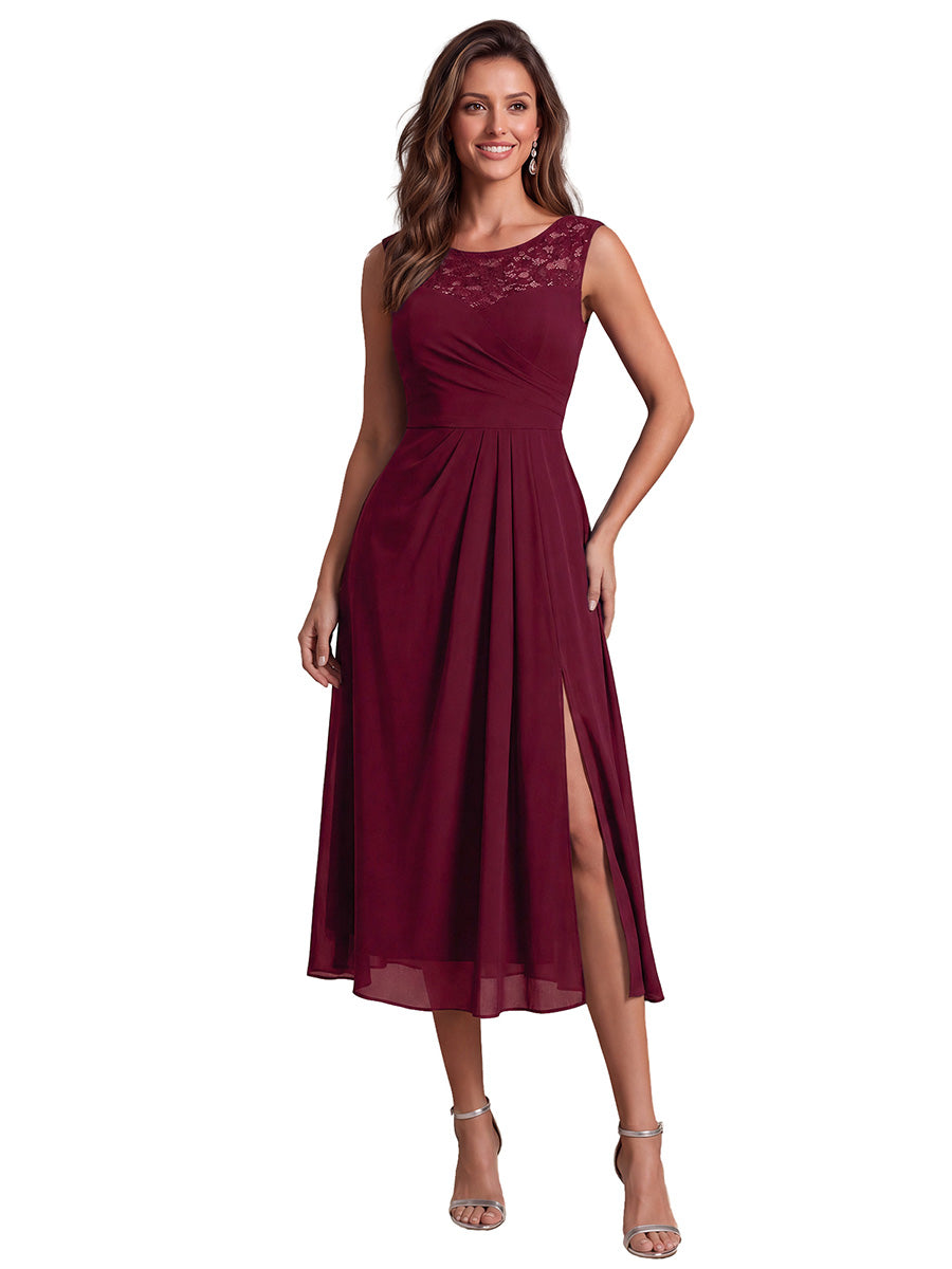 EG02867BD | Sleeveless Lace A-Line Tea Length Wedding Guest Dress