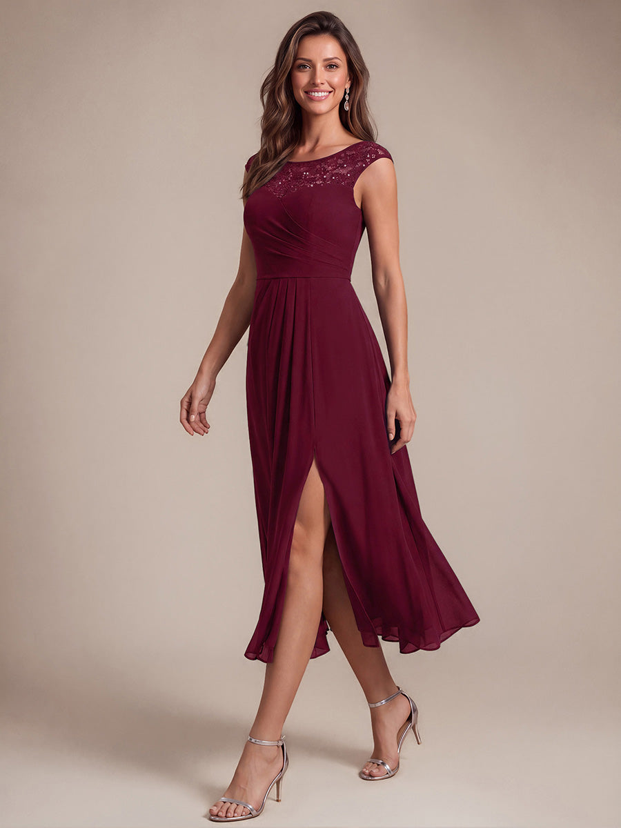 EG02867BD | Sleeveless Lace A-Line Tea Length Wedding Guest Dress