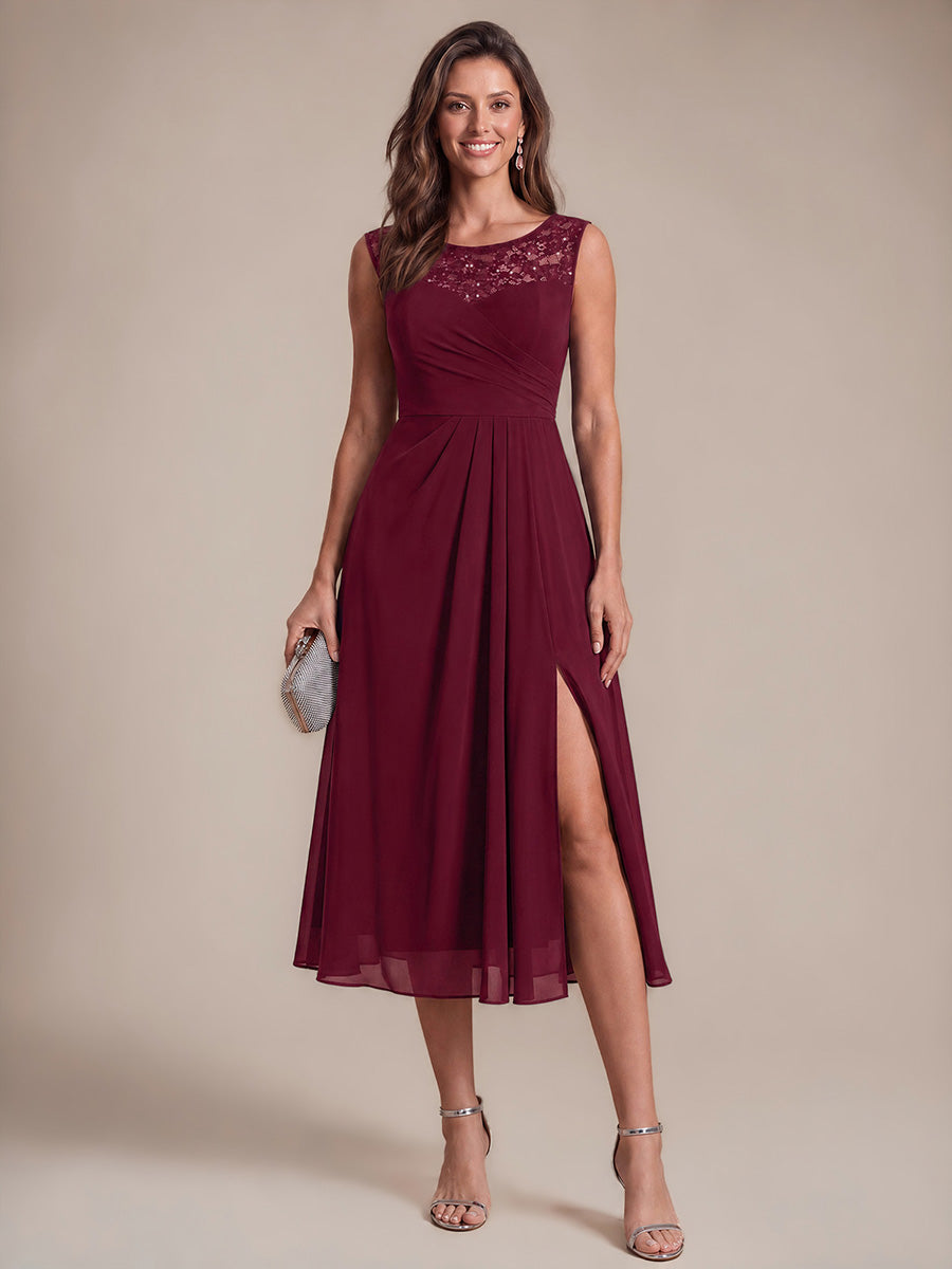 EG02867BD | Sleeveless Lace A-Line Tea Length Wedding Guest Dress